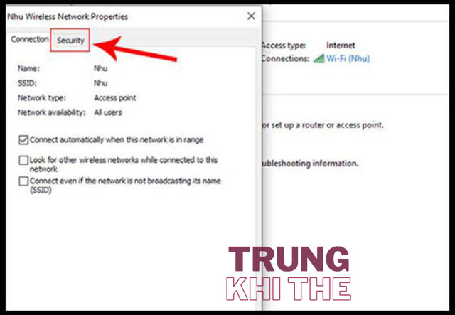 Chọn Security trong mục Wireless Properties