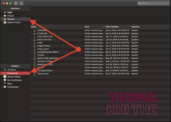 Danh sách mật khẩu Macbook lưu lại