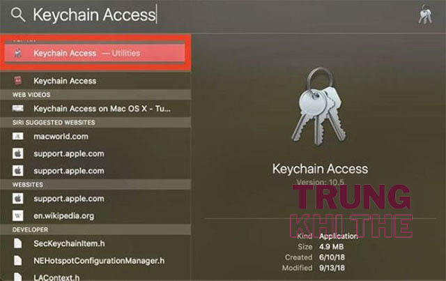 Nhập Keychain Access vào thanh tìm kiếm 