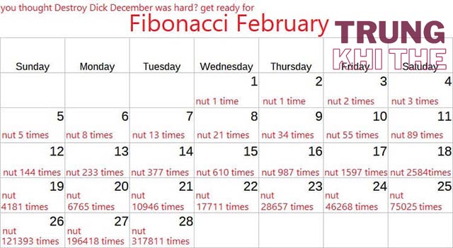 Lịch thử thách Fibonacci Fap February