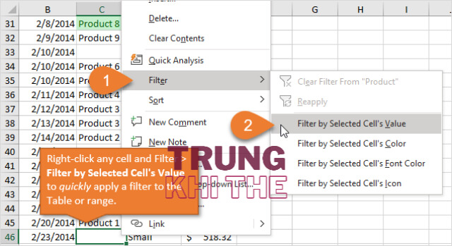 Tắt Auto Filter trong file Excel